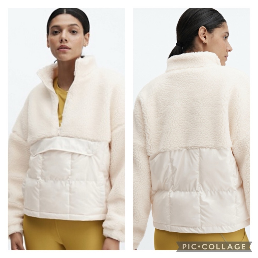 Fabletics Cream Teddy Jacket with Quilted Panel